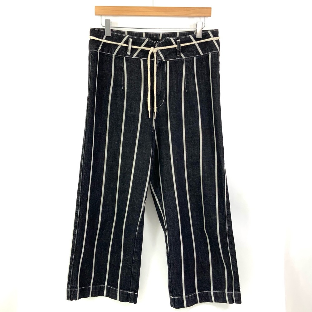 BDG Urban Outfitters Wide Leg Cropped Jeans High Waist Black Off White Pants FS